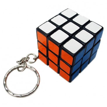 Mini 3x3x3 Magic Cube Keychain. Black Base