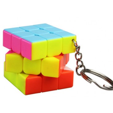 Mini 3x3x3 Magic Cube Keychain. Black Base