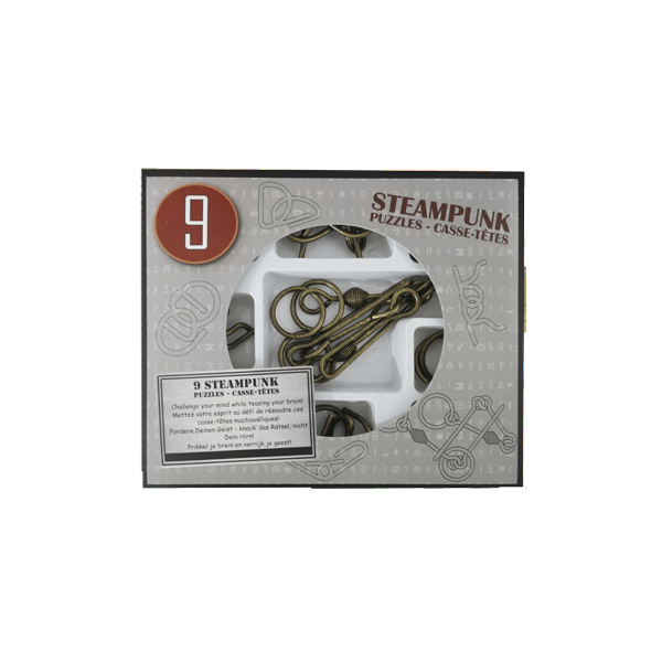 Steampunk Puzzles Set Gray Box - 9 Disentanglement Metal Puzzles 